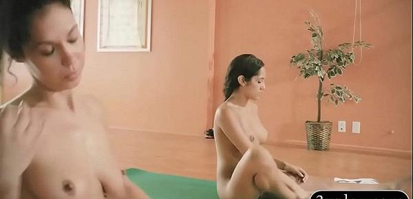  Trainer and sexy babes doing yoga naked